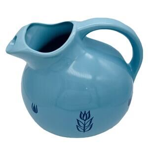 50's Mid Century Vtg Cronin Pottery Blue Water Drink Pitcher Ice Lip USA Cottage